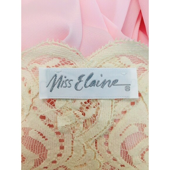 Vintage Miss Elaine Pink Nylon Lace Trim Button-Down Peignoir Robe Size Medium - Picture 10 of 12